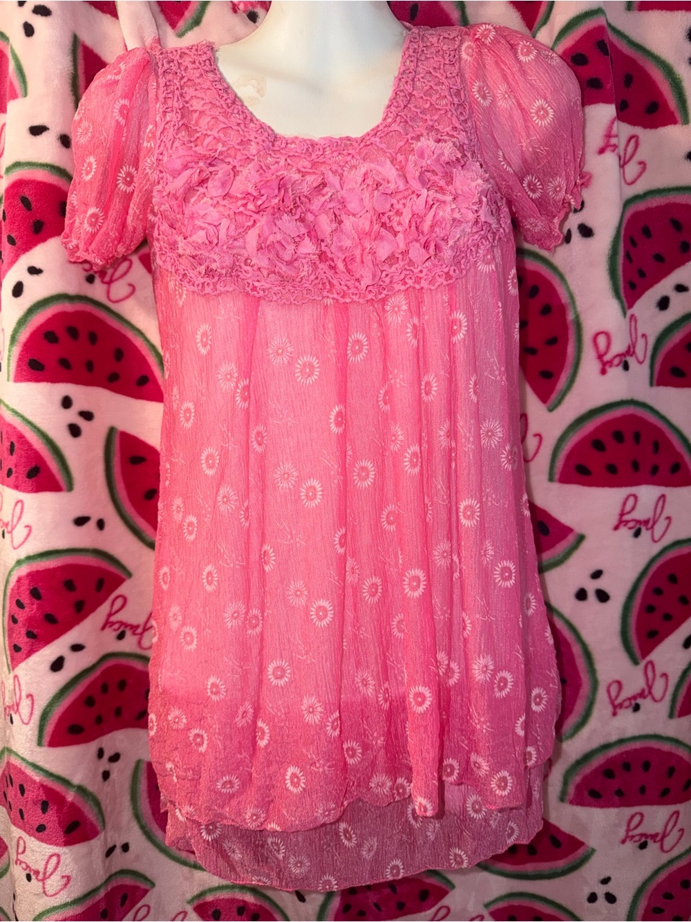 🩷 Floral Sparkly Lace Babydoll Blouse